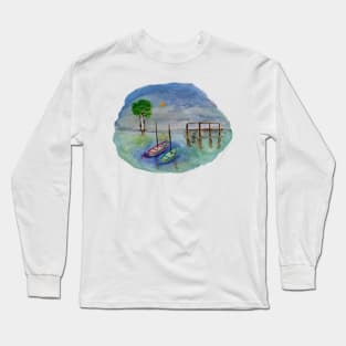 Canoes and the Sunset. Watercolor Painting Canoes at Sunset Long Sleeve T-Shirt